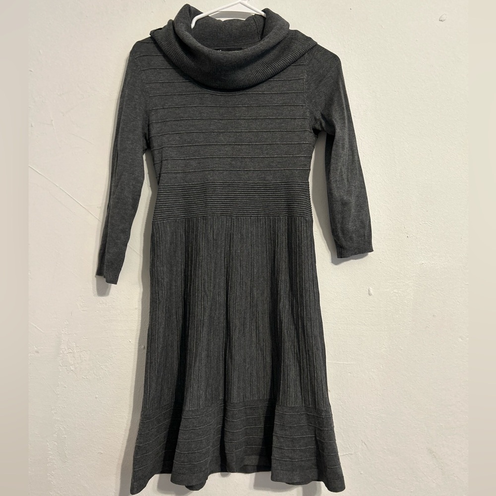 Small INC International Concepts Cowl Neck‎ Grey 3/4 Sleeve Midi Dress